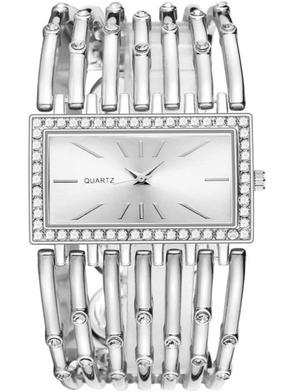 Women's Silver Luxury Rectangular Case Analog Quartz Fashion Dress Wrist Watches